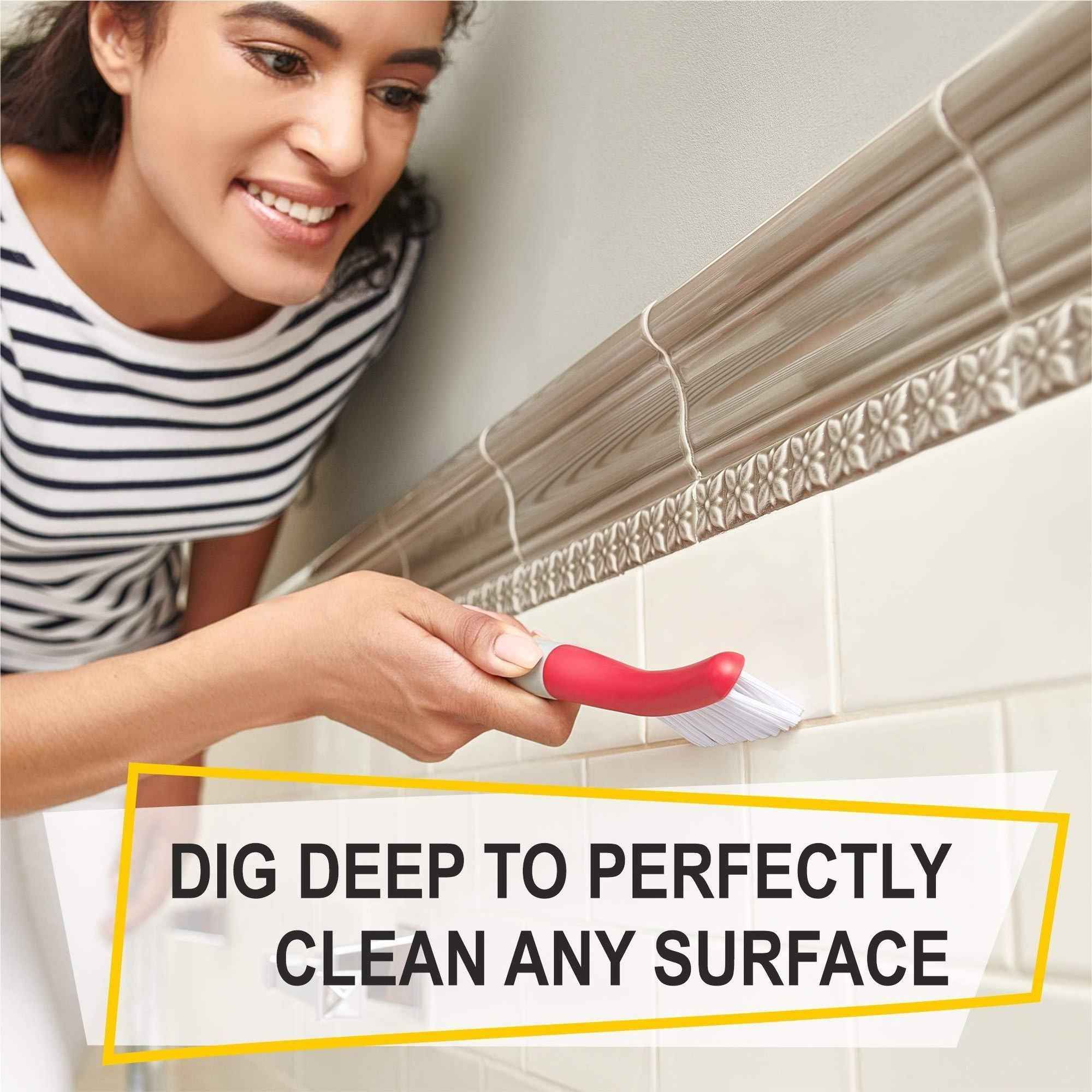 Scrub Brush Set of 3pcs Cleaning Shower Scrubber with Ergonomic Handle and Durable Bristles Grout Cleaner Brush Scrub Brushes for Cleaning Bathroom Shower Tile Kitchen Floor Bathtub Floor